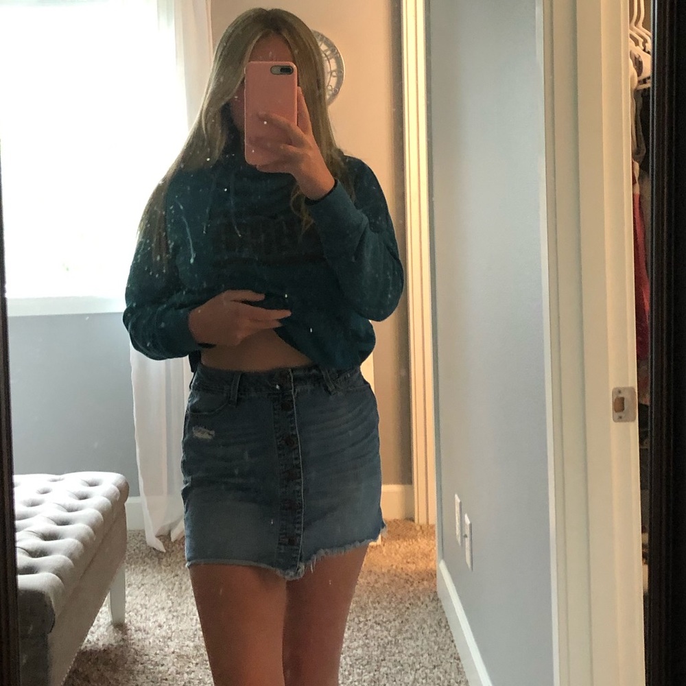 Button up front jean skirt